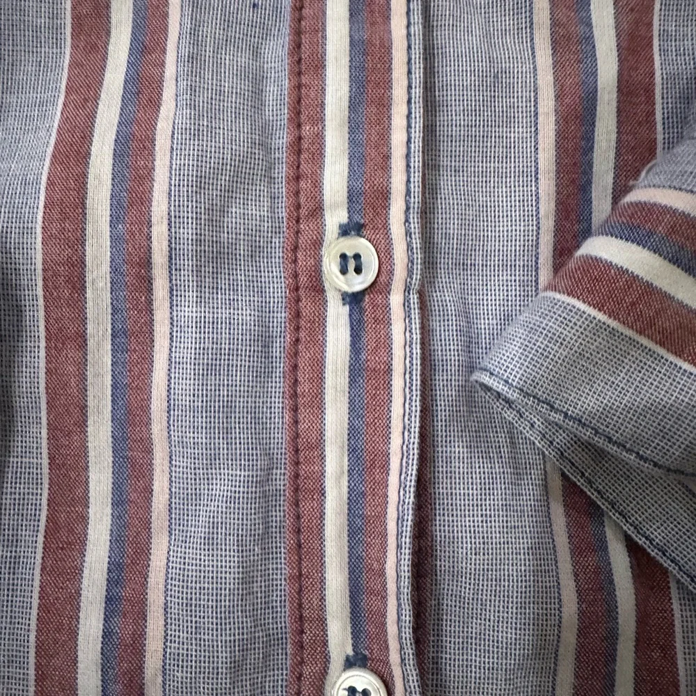 Xirena Women's Stripes Blue and Red Blouse Button Down Shirt - Picture 5 of 6